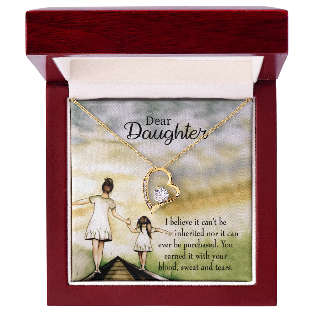Daughter Mom's Love Forever Love CZ Heart Necklace Yellow Gold Luxury Box